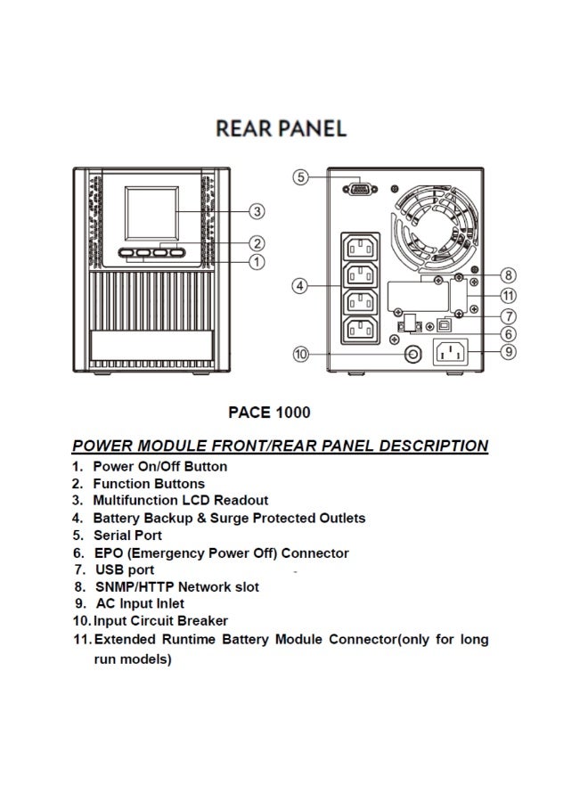 Mercury Pace Online UPS Tower, 1000VA/900W-2000VA/1800W, LCD Display, Built-in 12V/9AH Batteries, RS232, HID USB, SNMP Slot (MERCURY PACE 1000VA/900W) - Image 5